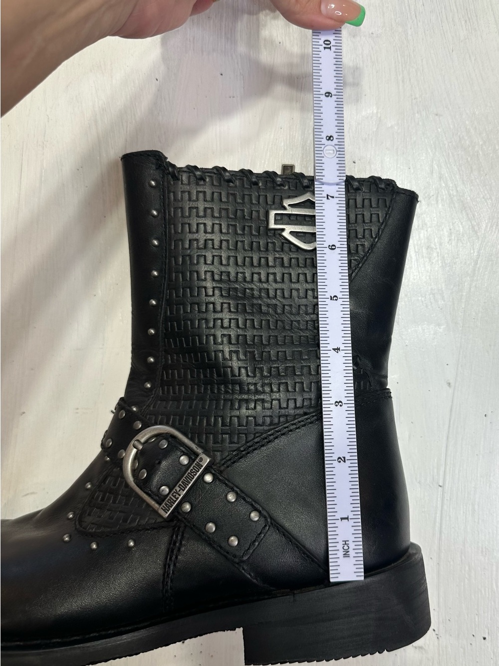 Harley-Davidson Abbie Black Leather Studded Moto Boots Women’s US 10M Biker - Picture 13 of 16